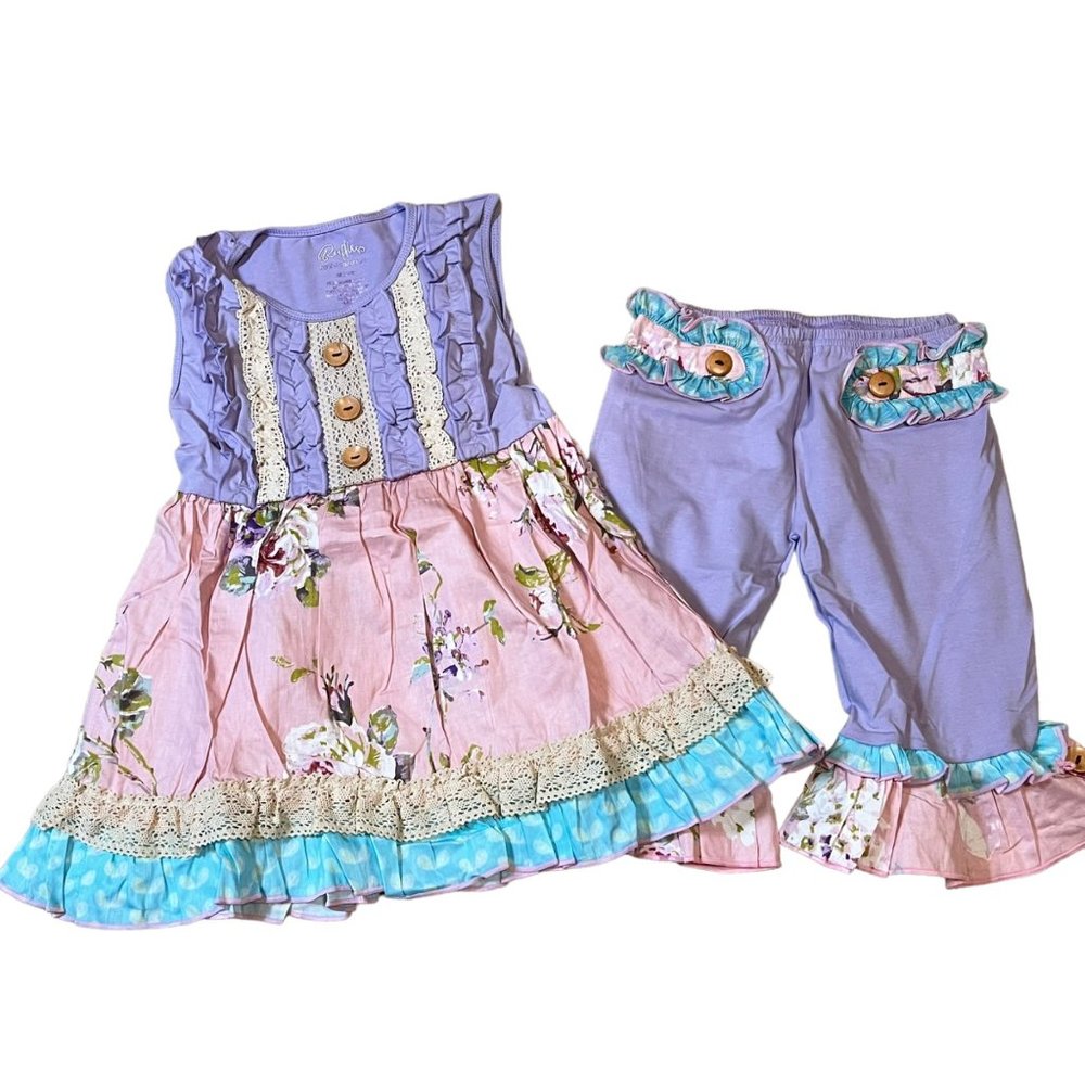 Tutu and LuLu 6/7 Girls Lavender & Pink Floral Ruffle Outfit New
